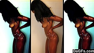 Dagfs - Skinny Ebony Caught While She Takes A Shower And Masturbates For The Camera