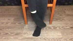 sexy wife after gym show black socks and foot fetish cuckold