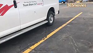 Blonde UHaul Worker Random Fuck in Back of Van Almost Got Caught by her Boss taking BBC on the Clock
