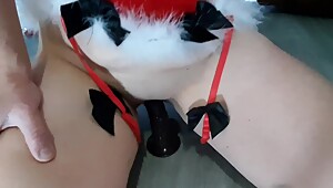 Bad Girl gets BBC dildo from Santa.