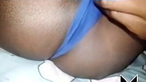 Horny black ebony wet her blue panties with her pussy juice