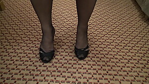 my wifes legs and feet in blackk ff nylons 1