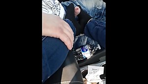 my GF gives me a footjob with black socks (no cum) in traffic