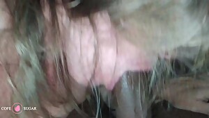 Slut wife make a sloppy blowjob while dildo fuck