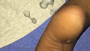 Cumshot on wife's nylon soles