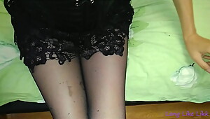 Cum on black pantyhose