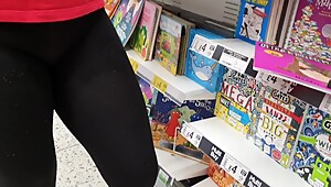 Candid See Through Leggings in a Shopping Mall - Thick Booty and Cameltoe View