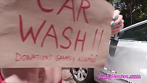 Soapy car wash turns to foursome cock sharing