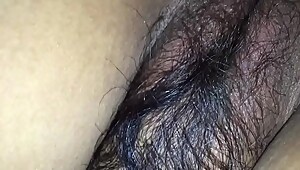 Hairy wife in black bra &amp_ tight asshole enjoying doggy style with husband friend