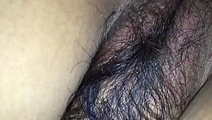 Hairy wife in black bra &_ tight asshole enjoying doggy style with husband friend