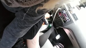 Wife rides black dick while driving on highway